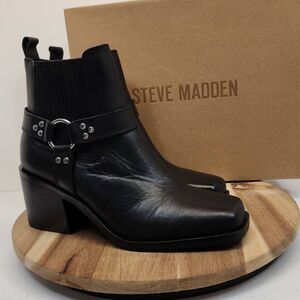 Steve Madden Wells Black Leather Harness Bootie Women's Size 7.5M